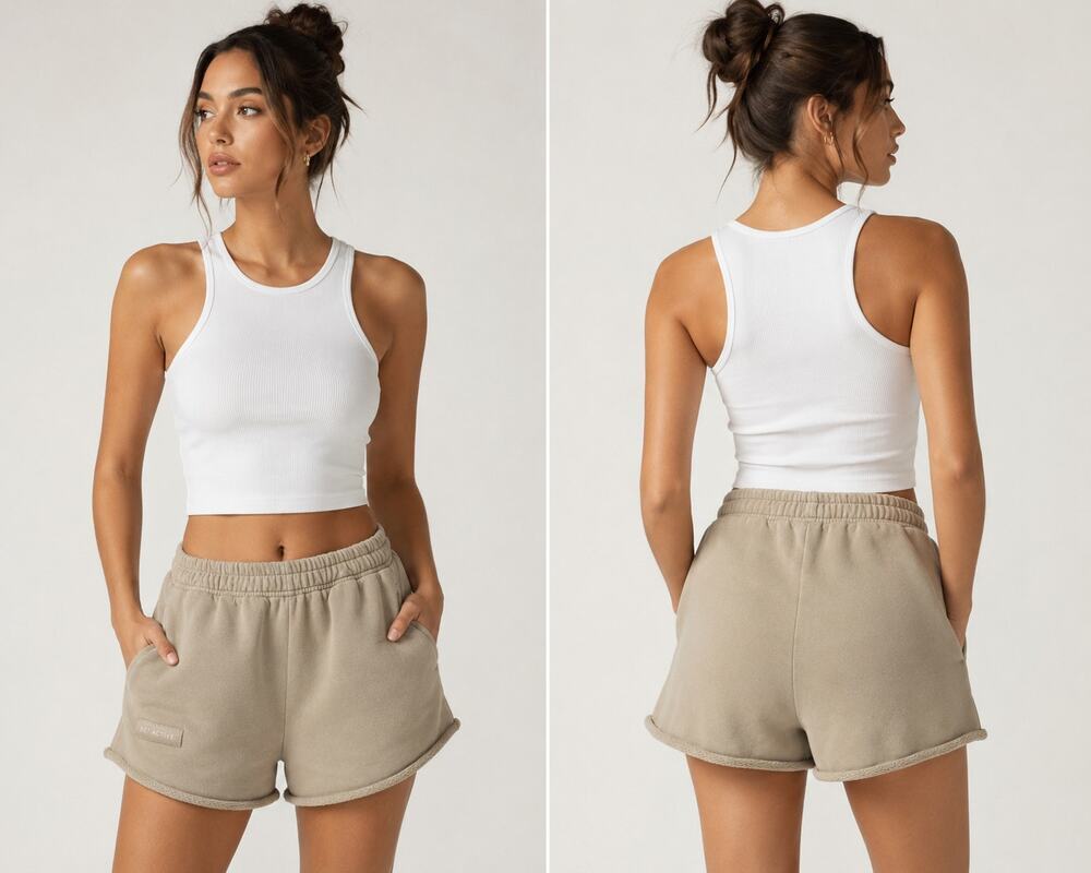 SET ACTIVE Fleece Sweat Shorts Taupe Beige Raw Hem Lounge Athletic Shorts Size L